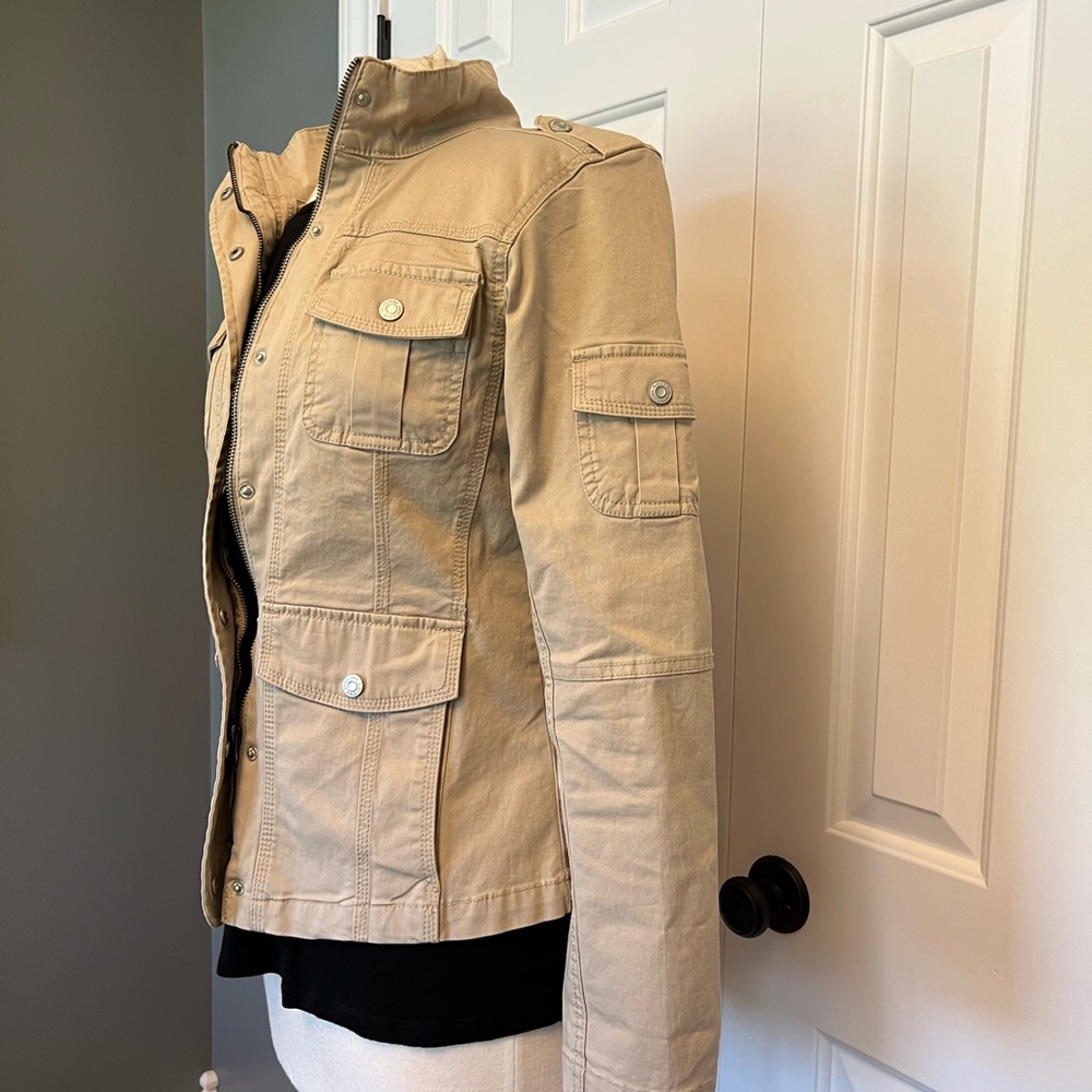 Tan zip utility jacket.